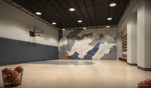 Indoor basketball court and rock climbing wall at Viceroy Residences Aventura, a new Miami luxury home development.