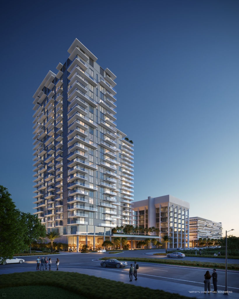 Exterior rendering of Viceroy Residences Aventura, a striking new tower offering Miami luxury homes.